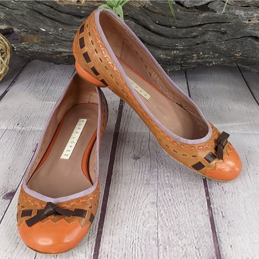 PURA LÓPEZ Woven Leather Ballet Flats with Bow Detail